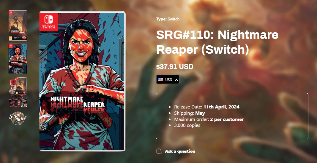 Steam特別好評復古射擊游戲《Nightmare Reaper》即將推出NS實體版