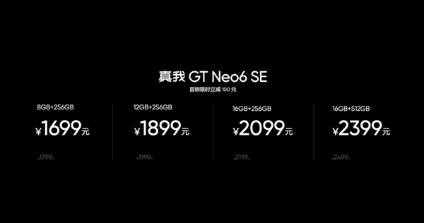 全球首發6000尼特無雙屏！真我GT Neo6 SE發布：1699元起