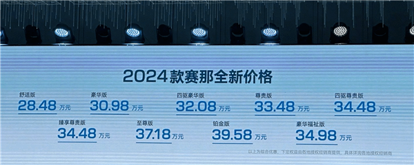 全系降價2.5萬元！2024款豐田賽那上市：28.48萬起