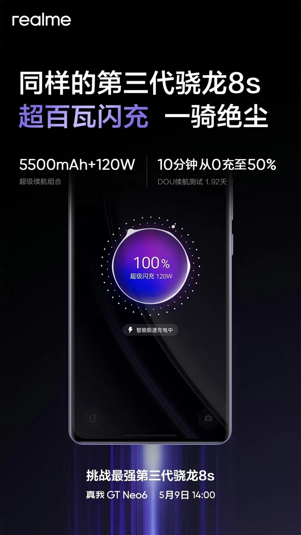 驍龍8s Gen3閃充之王！真我GT Neo6快充一騎絕塵