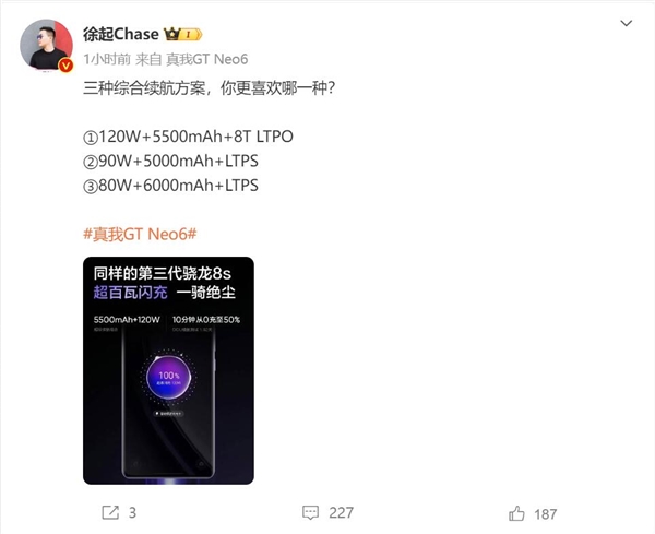 驍龍8s Gen3閃充之王！真我GT Neo6快充一騎絕塵