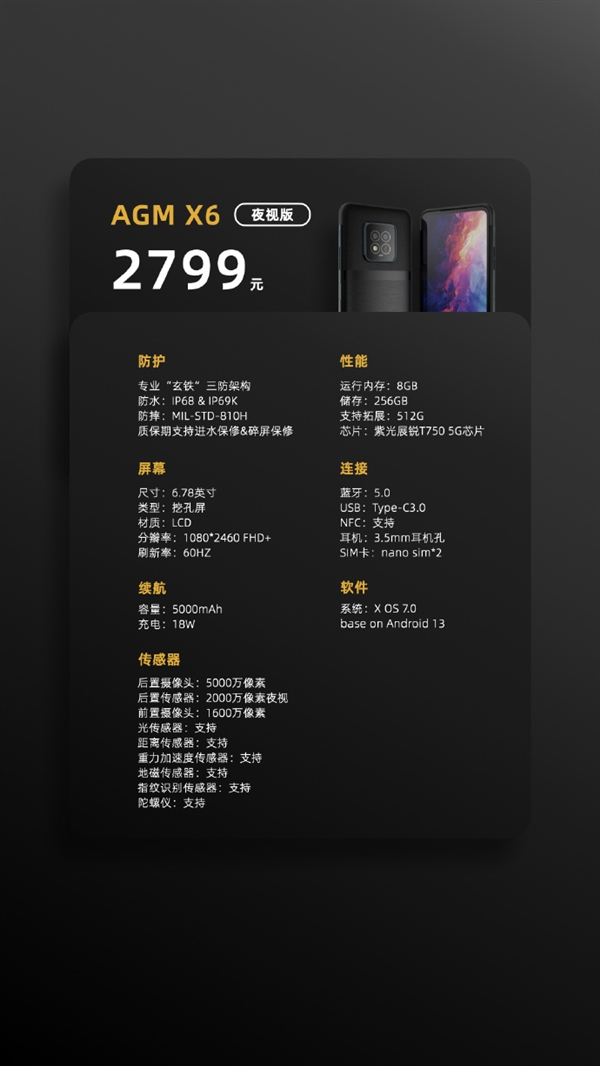 2799元！AGM X6三防旗艦發(fā)布：人為進水保修 系統(tǒng)無廣告