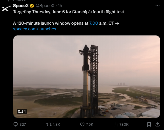 人類史上強火箭！馬斯克SpaceX宣布星艦明晚第4次試飛