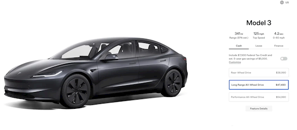 特斯拉價格再迎波動：Model 3長續航四驅版海外降價