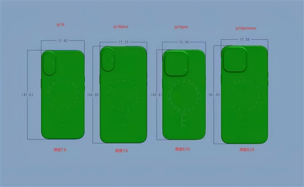 iPhone 16全系尺寸圖出爐：Pro版明顯增大 屏幕黑邊歷史窄