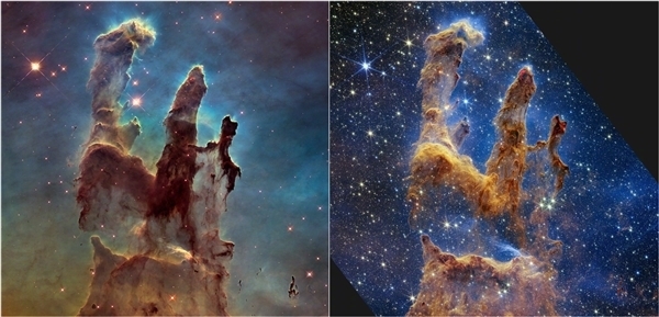 NASA公布宇宙“創生之柱”新影像：哈勃、韋布合力拍攝 距離地球6500光年