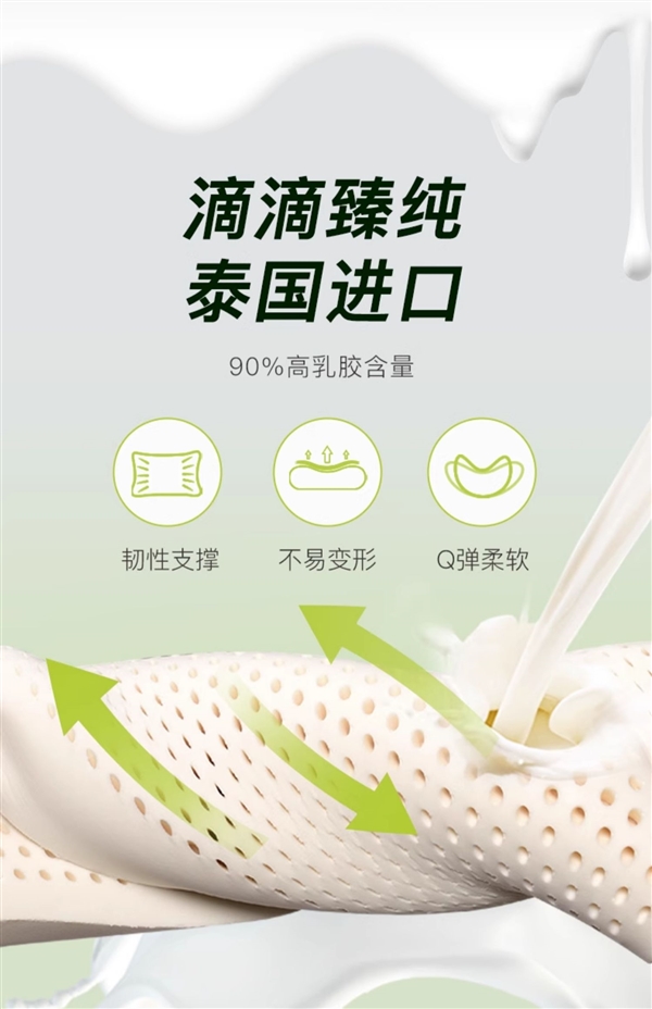 90%高乳膠含量：富安娜泰國進口乳膠枕48元起（日常195元）