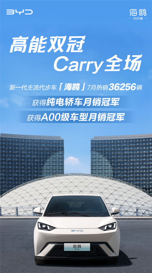 新一代主流代步車 海鷗獲純電轎車+A00級車型月銷雙冠軍