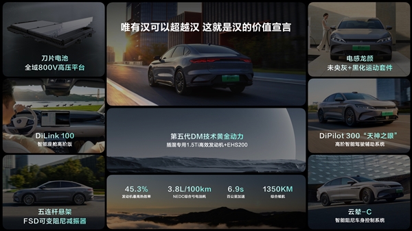第五代DM混動上車 油耗3字開頭！2025款比亞迪漢上市：16.58萬起