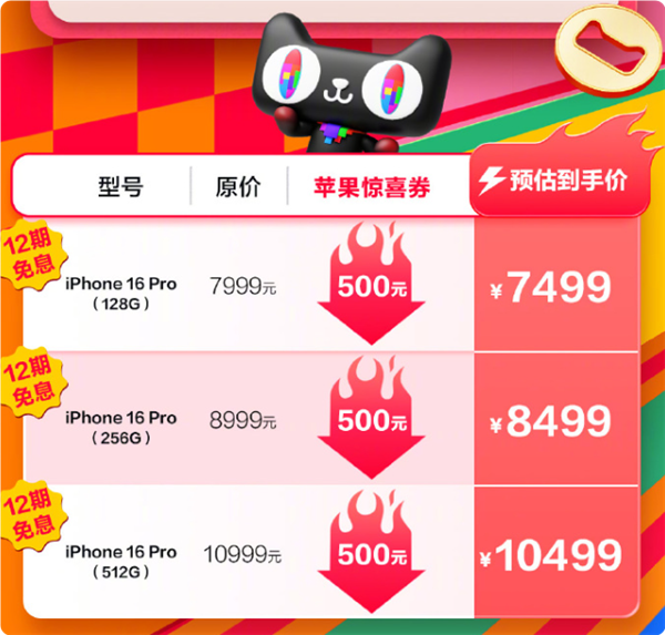 立減500元！天貓雙十一iPhone 16系列狂降至5499元起：高支持12期免息