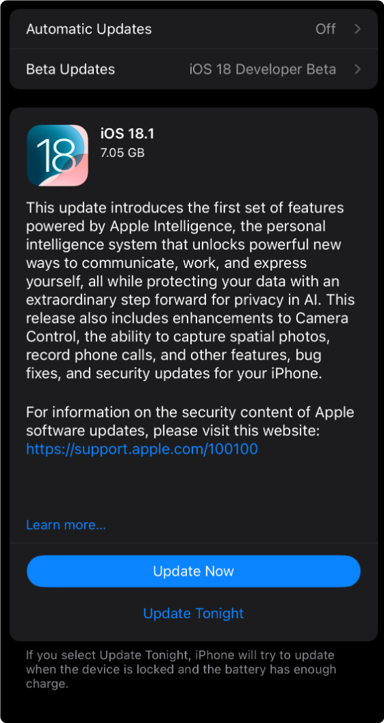 蘋果發(fā)布iOS 18.1準(zhǔn)正式版升級！緊急修復(fù)iPhone 16系列隨機重啟Bug