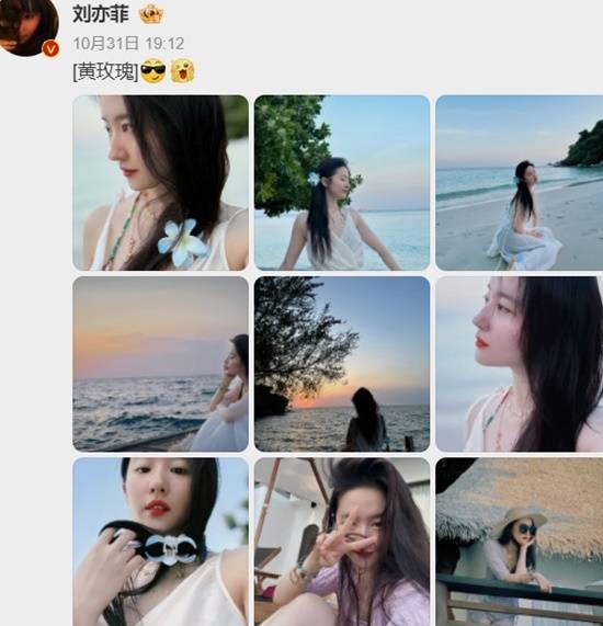 劉亦菲度假十八宮格美照上熱搜引圍觀 女神曬美腿狀態超贊