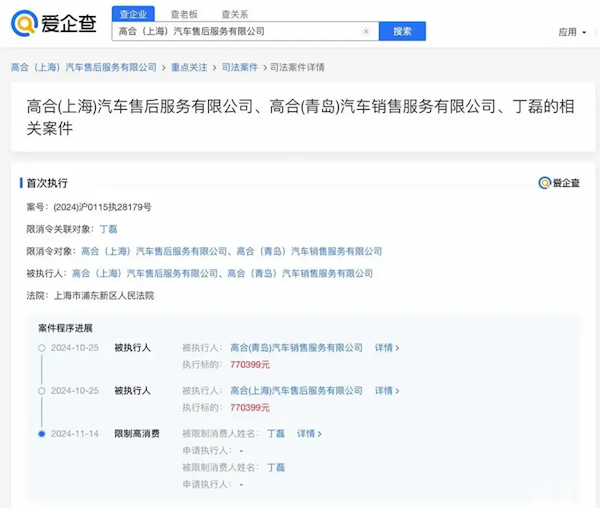 高合汽車創始人丁磊被限高消費：涉案公司強執金額超77萬元