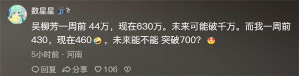 吳柳芳粉絲量突然不漲了 卡在630萬