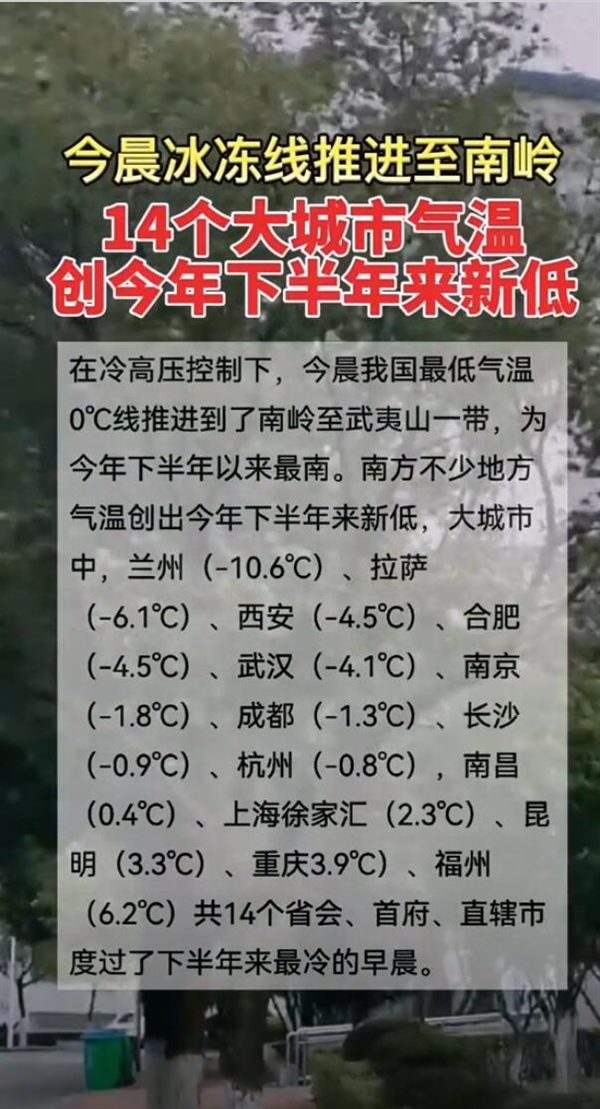 14省會首府直轄市低氣溫創(chuàng)新低 網友：冷冷冷冷冷你冷冷冷冷冷