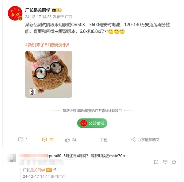 鴻蒙影像之王！華為Pura 80系列參數(shù)出爐
