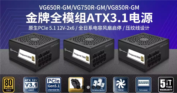 銀昕推出VANGUARD系列金牌電源：ATX 3.1標(biāo)準(zhǔn)、原生12V-2×6接口