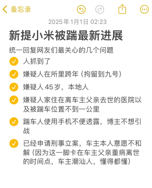 小米SU7停路邊被踢了一腳 哨兵模式立功！踢車男子被送進(jìn)拘留所跨年