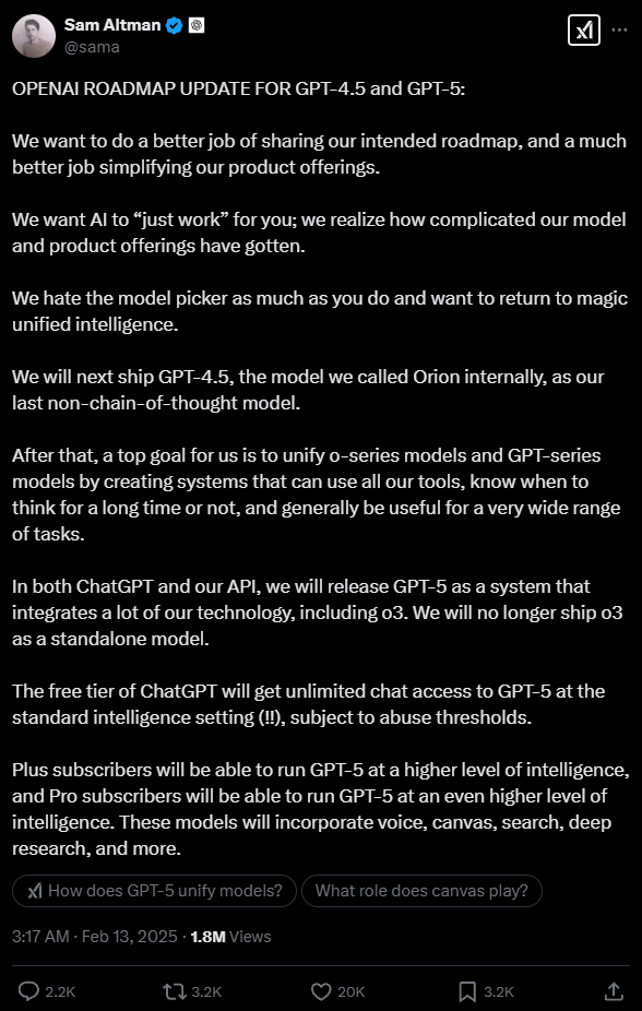 OpenAI凌晨放王炸！GPT-5即將發布 免費無限使用
