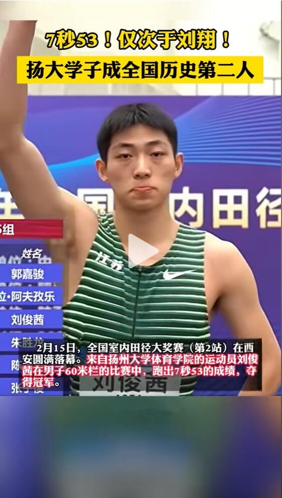 接近劉翔的運動員出現了 江蘇一大學生60米欄跑出7.53：酷似劉翔